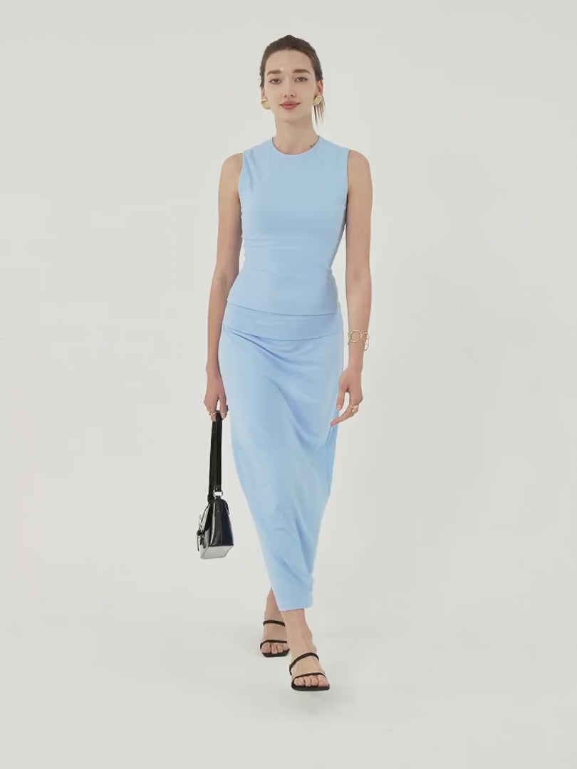 OGLmove Cooling Fold-Down Waistband Midi Column Skirt