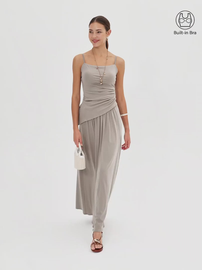 OGLmove Square Neck Spaghetti Bra Top with Side Slit