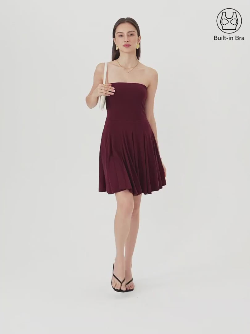 OGLmove Women's Bandeau Godet Circle Flare Mini Bra Dress