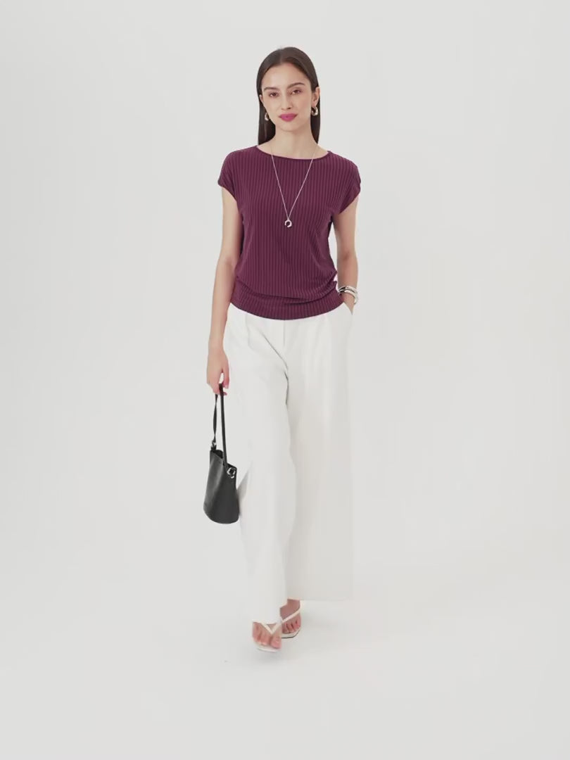 OGLmove Wrinkle-Free Ultra-Soft Boatneck Cap Sleeve Ribbed Top