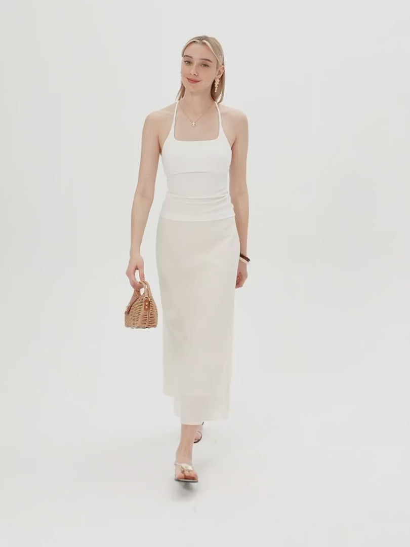OGLmove Lyocell-Linen Flared Maxi Pull-On Skirt