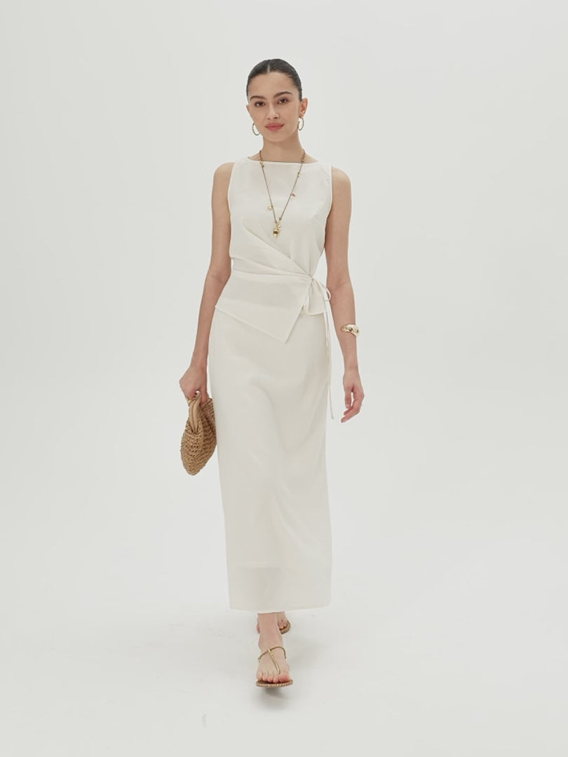 OGLmove Boatneck Waist-Defined Top & Maxi Flared Pull-On Skirt Set
