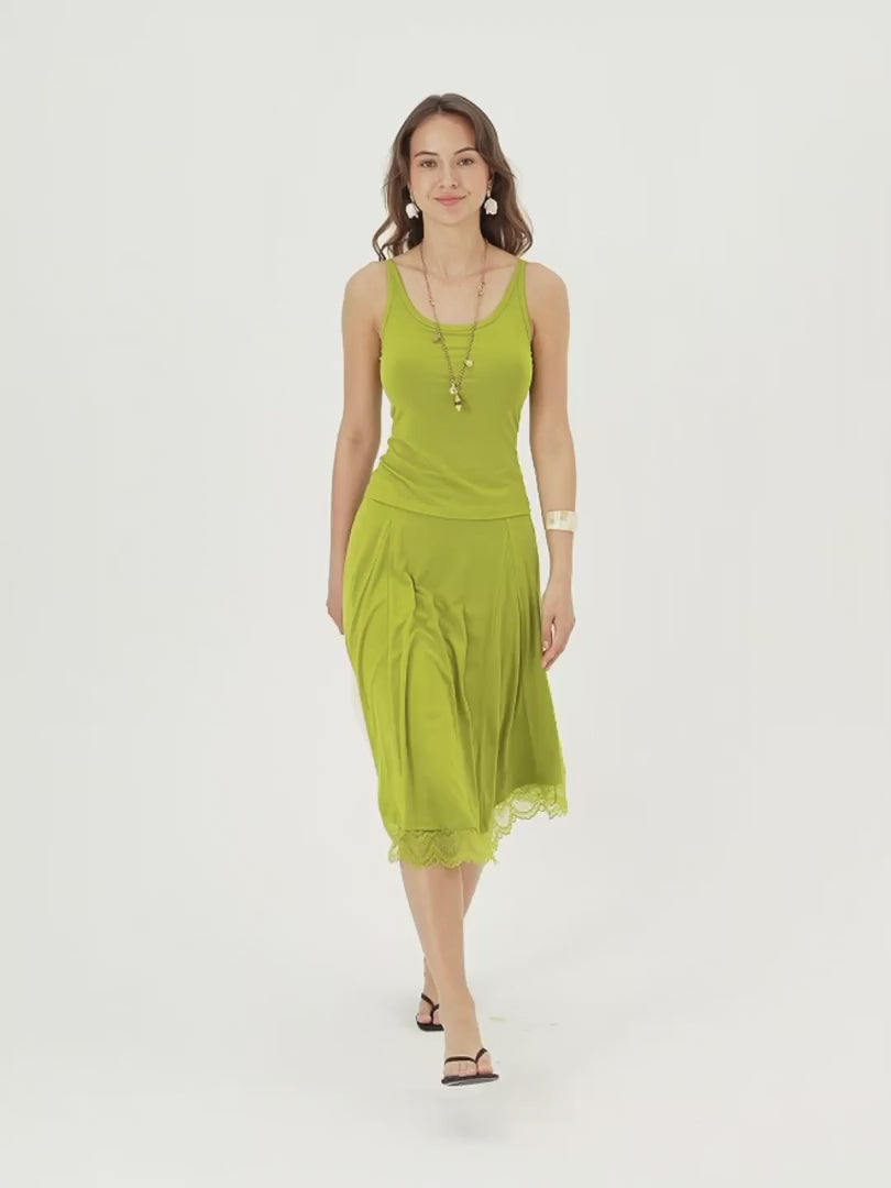 OGLmove Lace Trim Midi Circle Flare Skirt