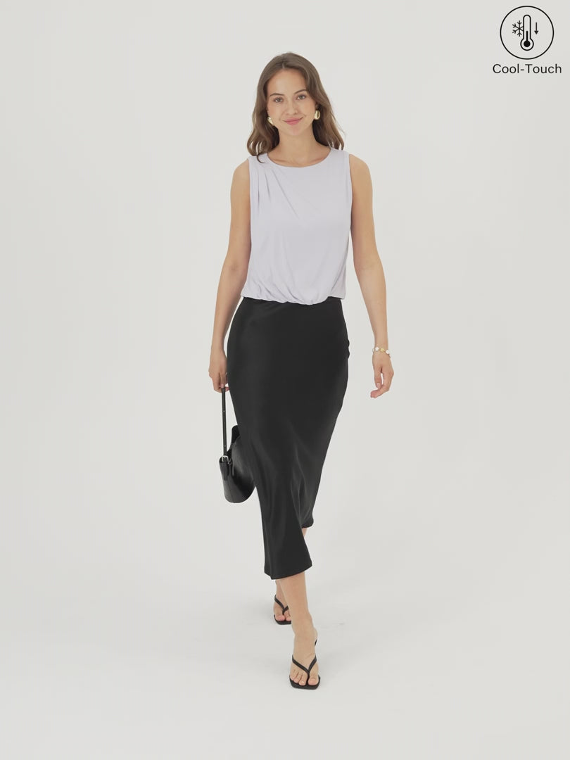 OGLmove Women's CoolTouch Boatneck Gathered Hem Cropped Top