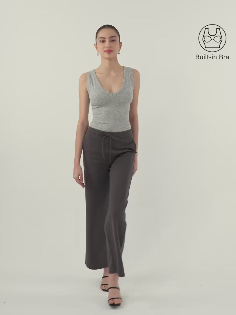 OGLmove Stretchy Cotton Air Bra V-Neck Tank Top Heather Grey