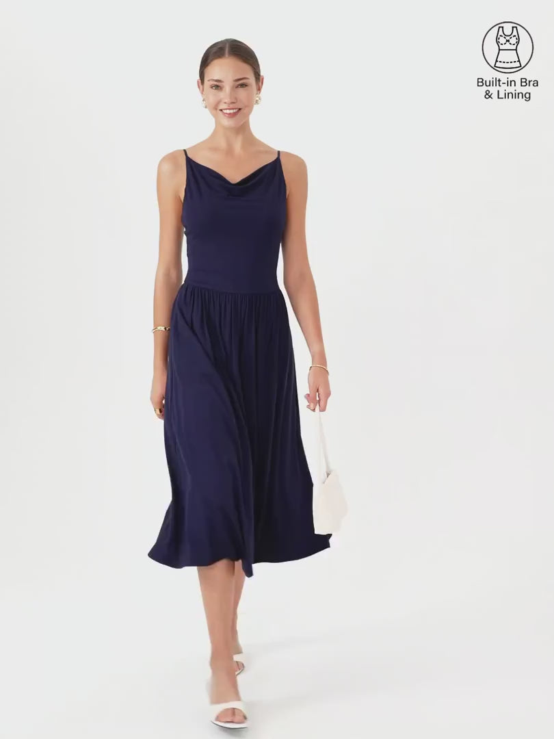 OGLmove Cowl Neck Open-Back Midi Bra Dress