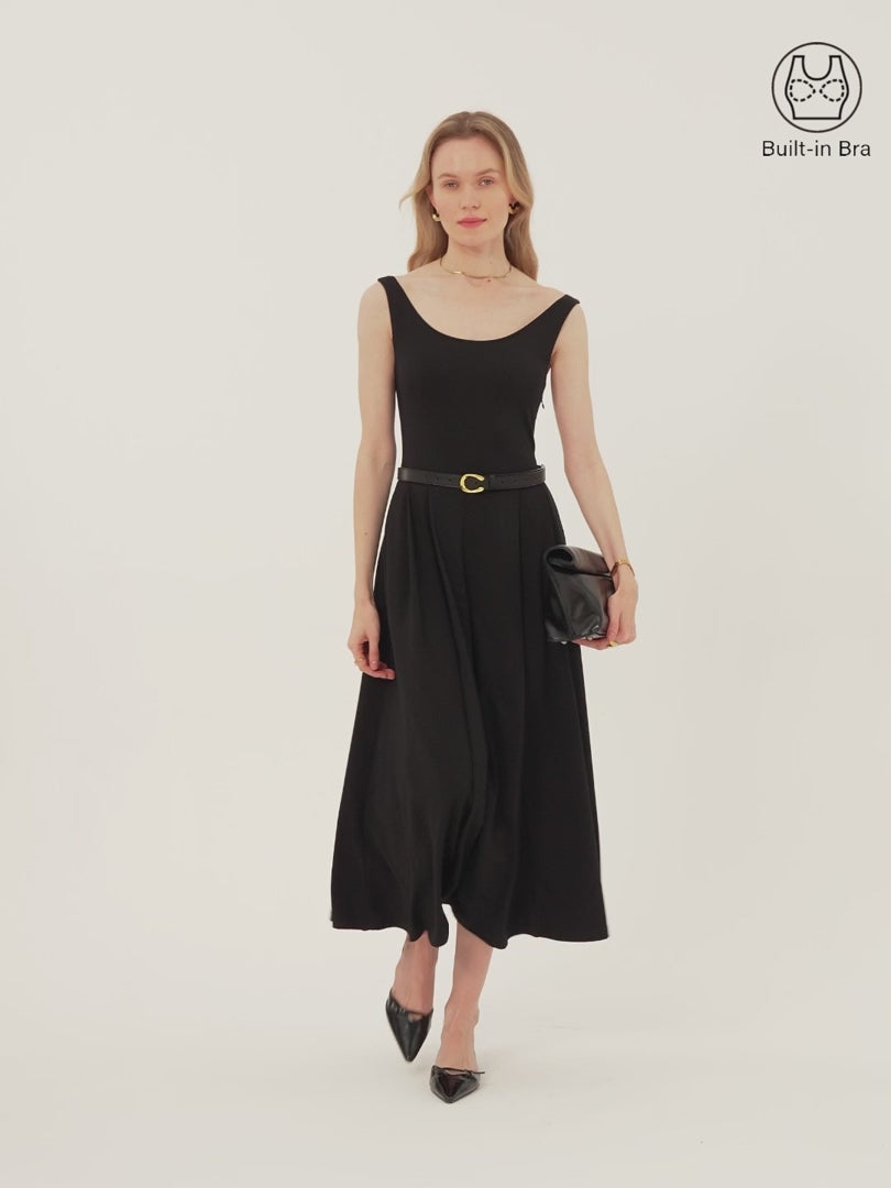 OGLmove Women's Scoop Neck Midi Bra Dress with Pockets