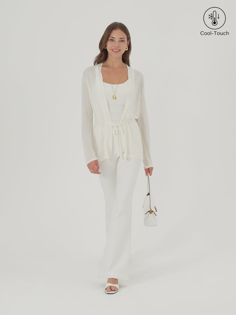 OGLmove Airy Soft Open Front Cardigan with Tie