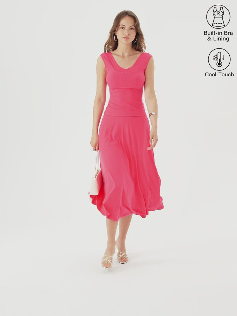 OGLmove U-Neck Bra Tank & Midi Skirt Set with Pockets