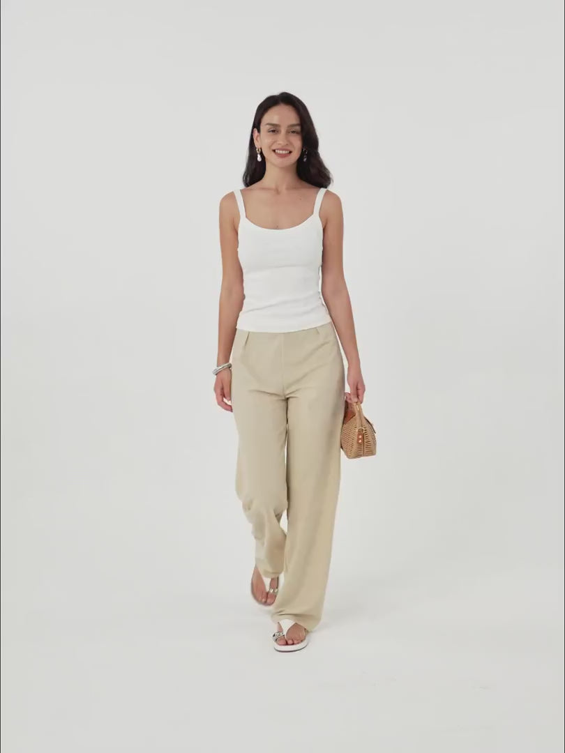 OGLmove Wrinkle-Resistant Cotton-Linen Mid Rise Straight Leg Pant